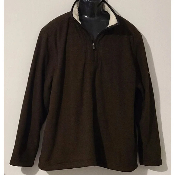 MEN'S ORVIS FLEECE LINED SWEATER SWEATSHIRT PULLOVER KNIT BROWN BLACK SZ XXL EUC - Picture 1 of 9